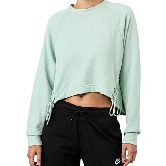 Nike Crop Top Sweater Womens Size Medium Green Lace-Up Athleisure Athletic Sport - Picture 1 of 8